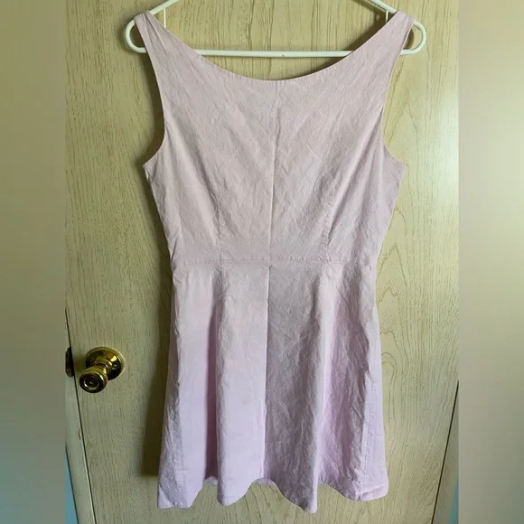THEORY Ballerina Scoopneck Linen Blend Mini Dress Pink Sz 6
